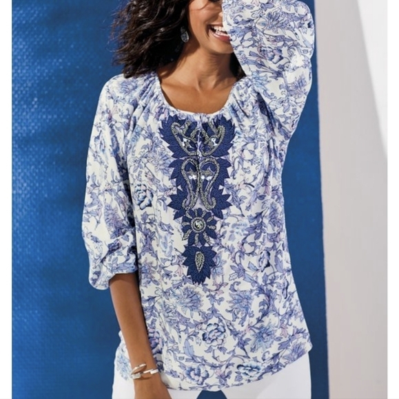 Soft Surroundings Gem Embroidered BOHO popover Tunic Medium - Picture 9 of 9